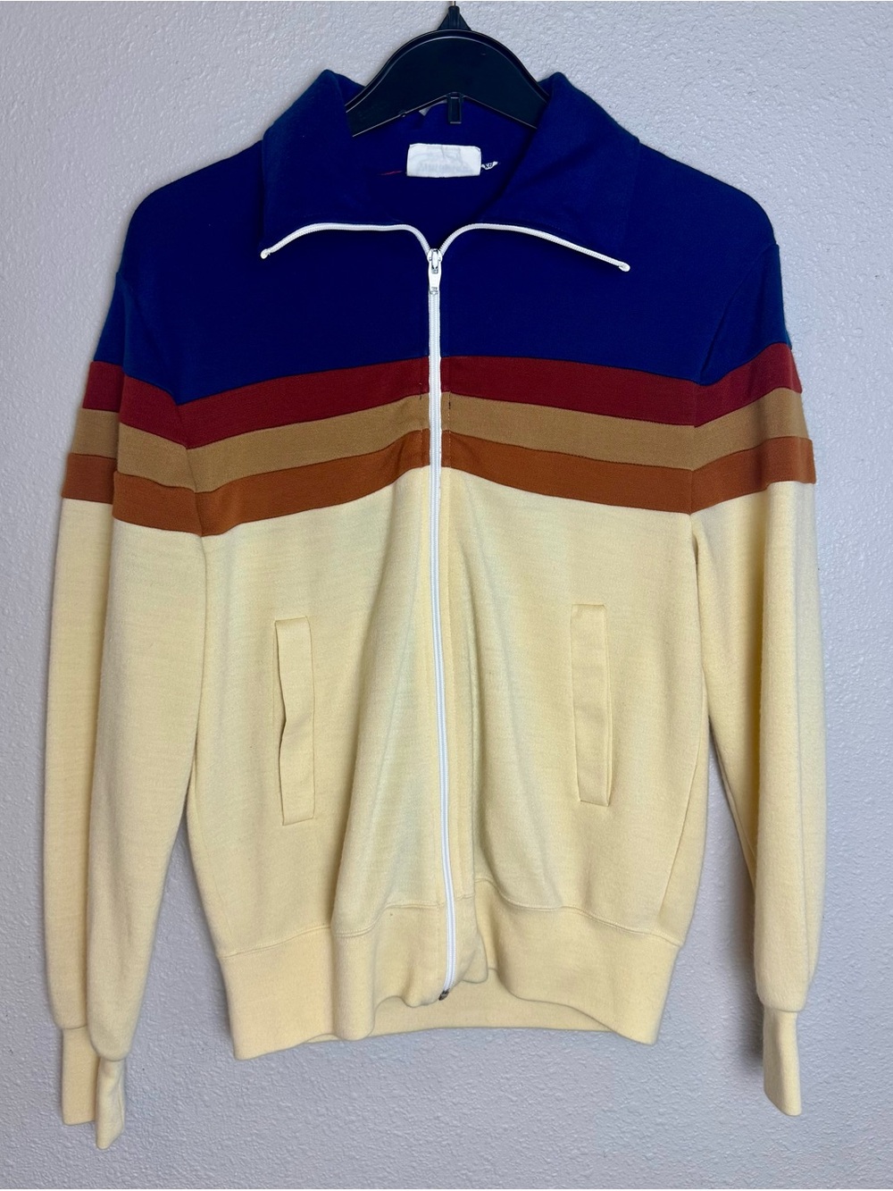Vintage 1970s White Stag ActionSports Zip Up Track Jacket Cream Striped Mens XS